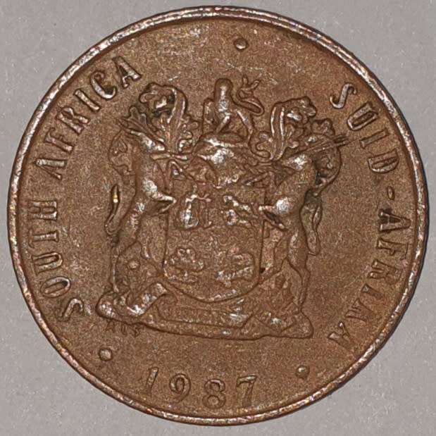 1987 - 2 CENT COIN (TWO CENT COIN) - RSA - BRONZE - KM#83 - BILINGUAL LEGEND - WILDEBEEST